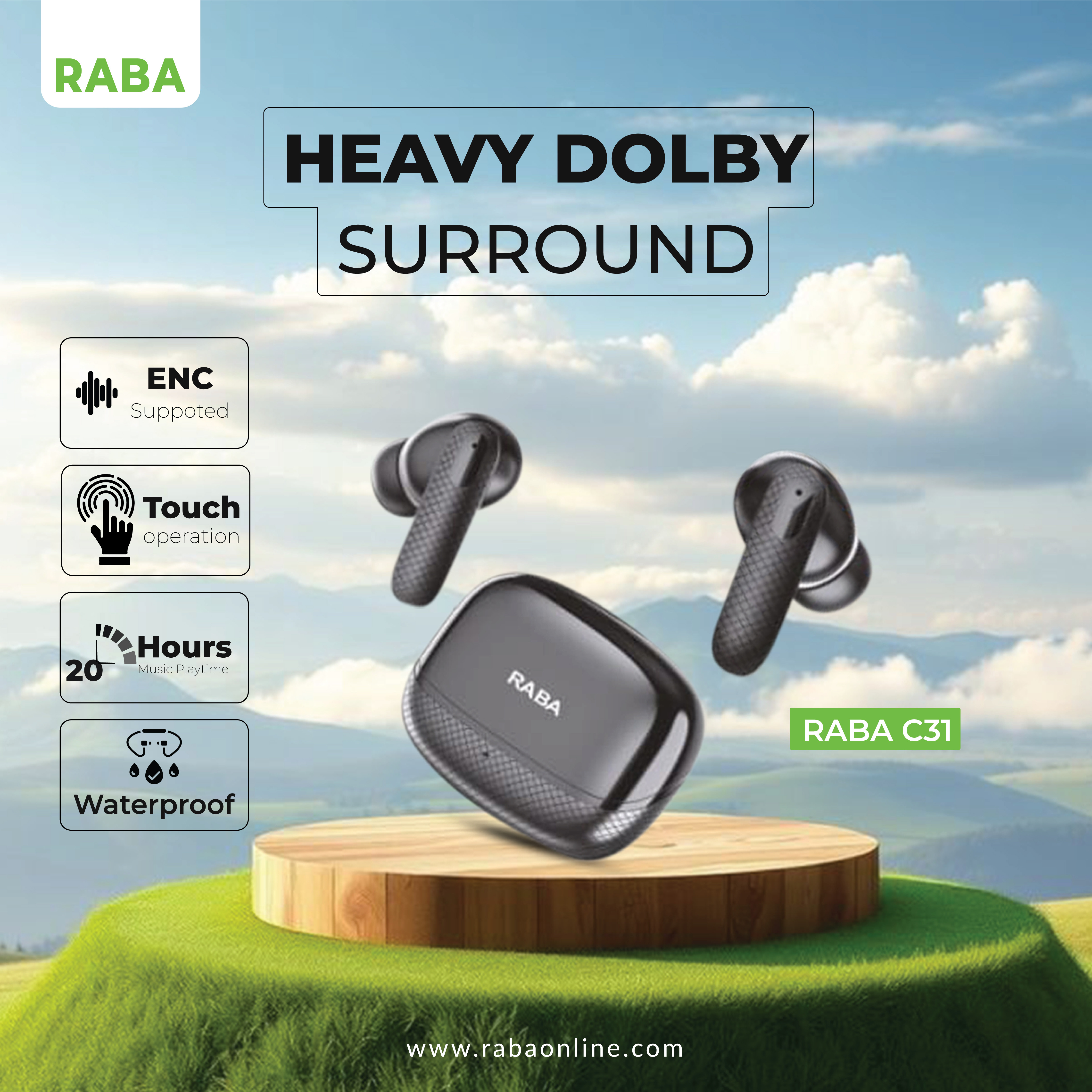 RABA C31 ENC TWS Bluetooth 5.4 Earbuds