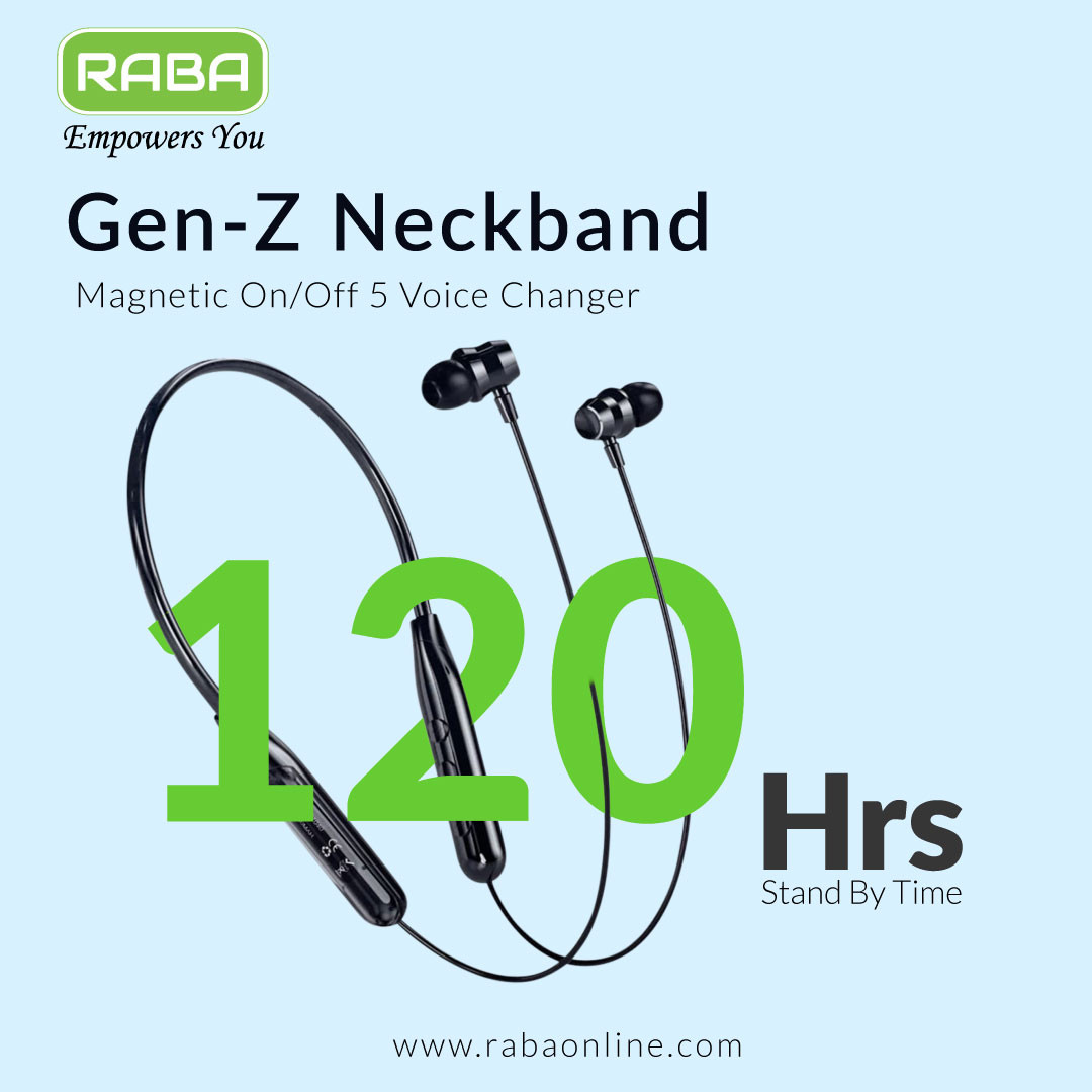 RABA GEN-Z 120H Magnetic Switch On/Off Neckband (5 Voice Change)