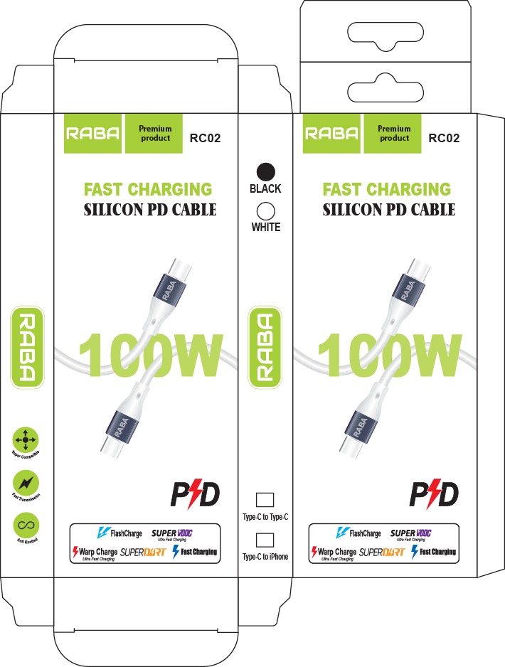 RABA RC02 100w PD Type-c To Type-c (Black & White)