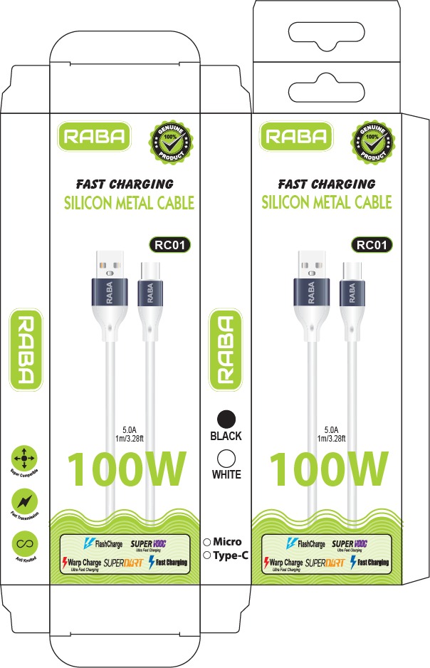 RABA RC01 100w USB To Type-C (Black & White)