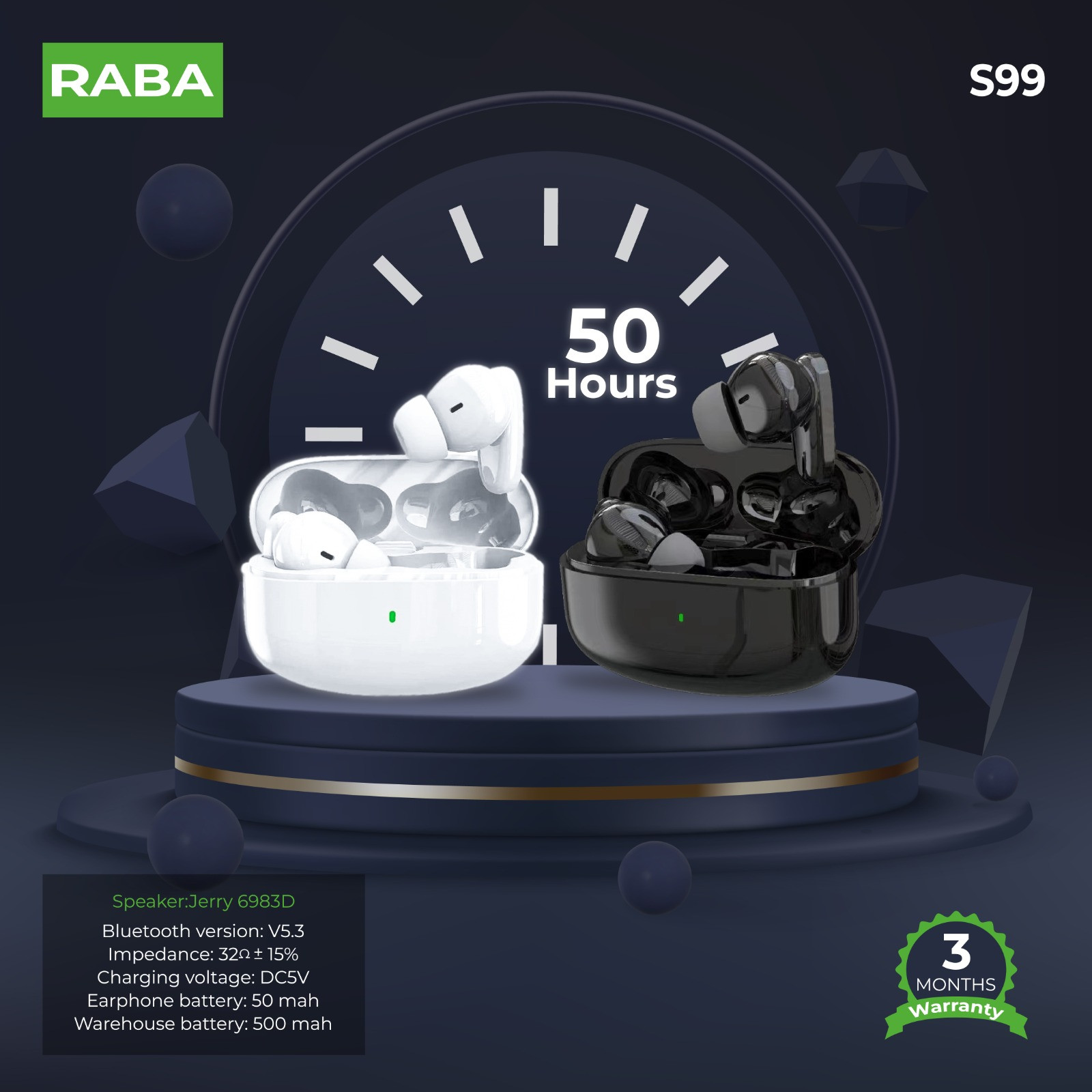 RABA S99 Original True Wireless Bluetooth Earbuds