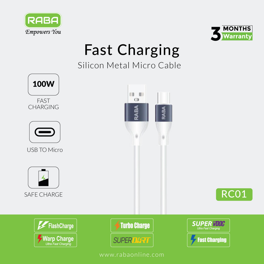 RABA RC01 100w USB To Micro (Black & White)