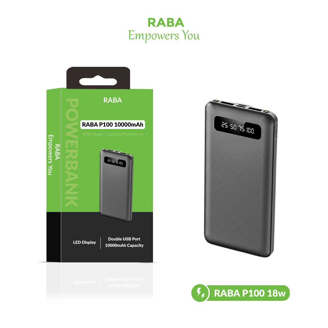 RABA P100 10000mAh Powerbank with Fast Charging & Dual USB Ports