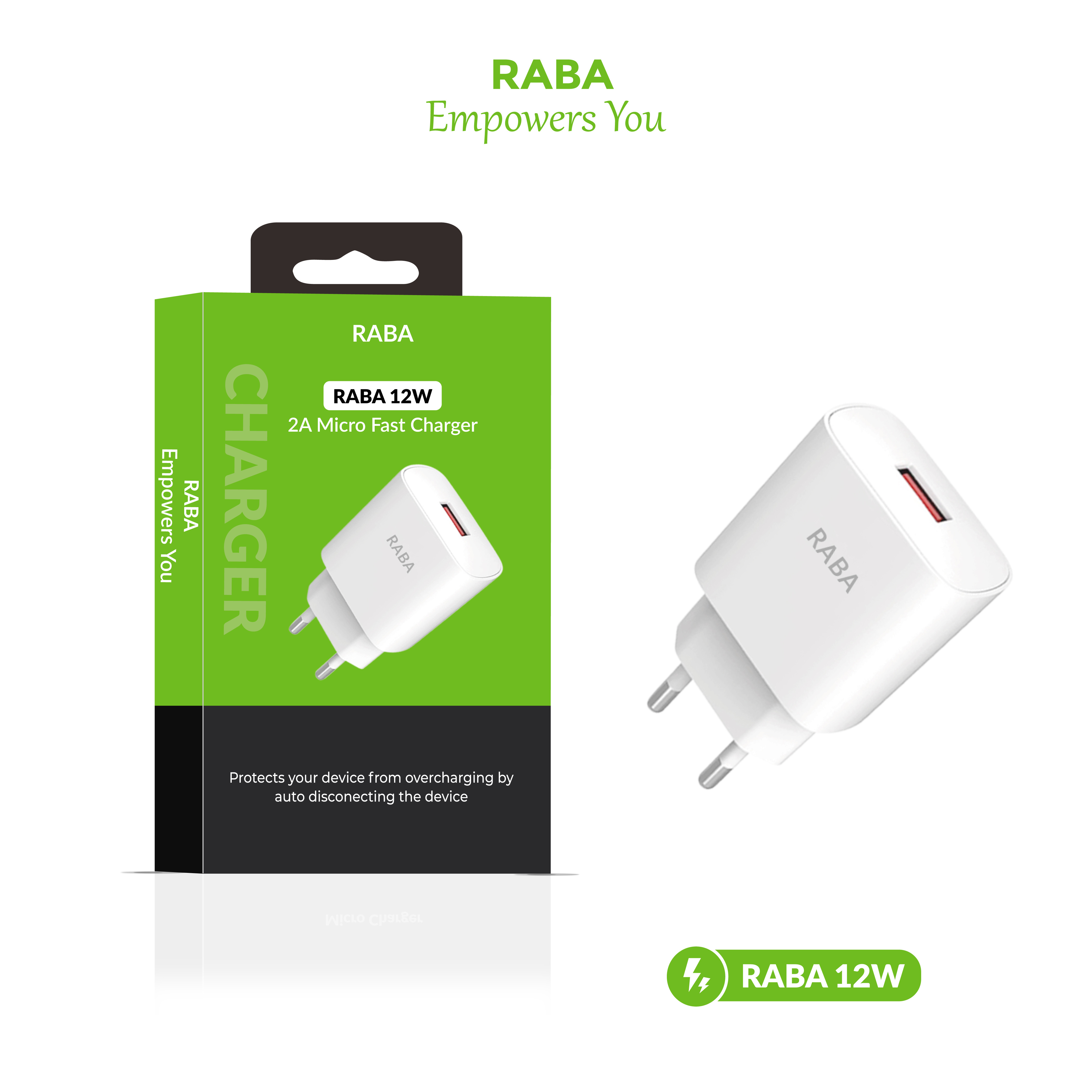 RABA 12W 2A Micro USB Fast Charger Reliable, and Safe Charging