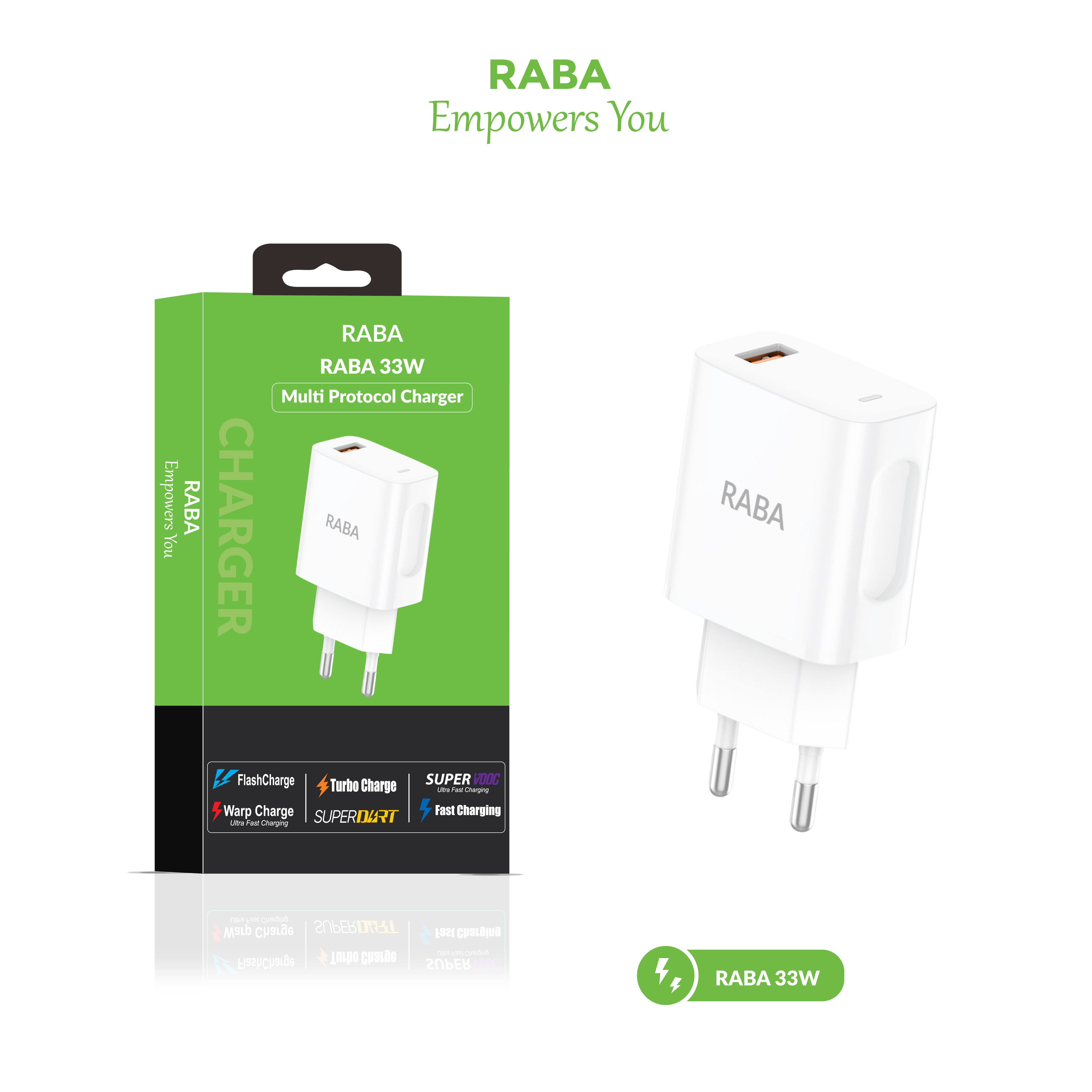 RABA 33W Fast Charger | Type-C Multi Protocol Adapter